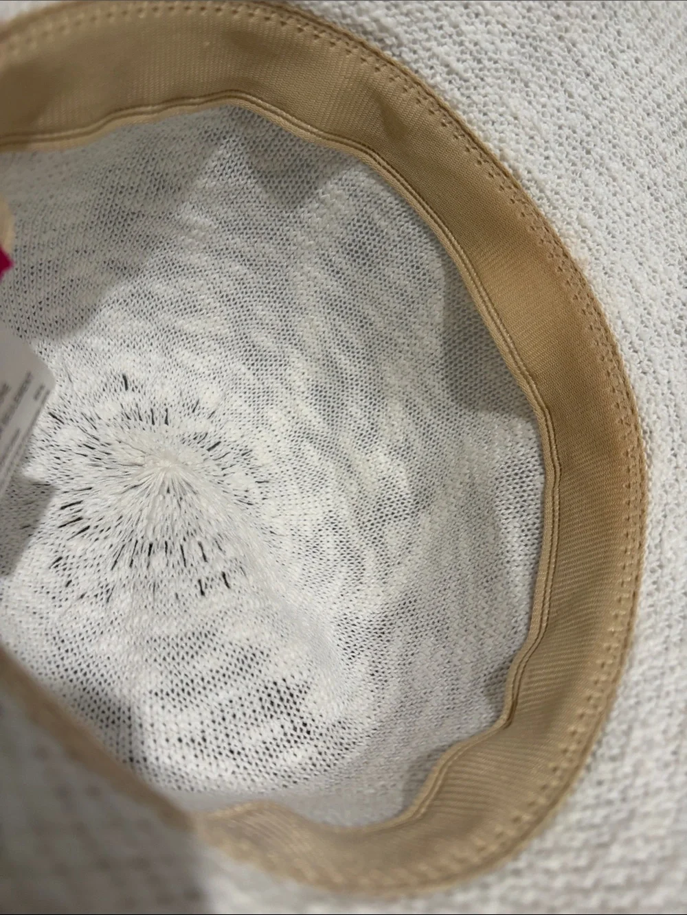 Cream Knit Wide-Brim Sun Hat with Decorative Medallion